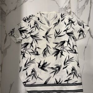 INC International Concepts Black and White Leaf Print Shirt